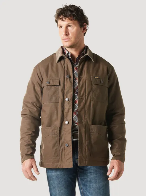 112336456 - Wrangler Men’s Western Lined Canvas Barn Coat - Waxed Chocolate Chip