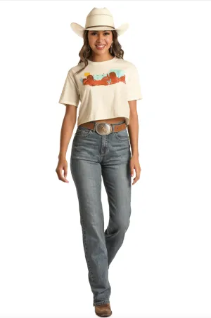 49T3039 - Rock&Roll Denim Women's SS Cropped T-Shirt