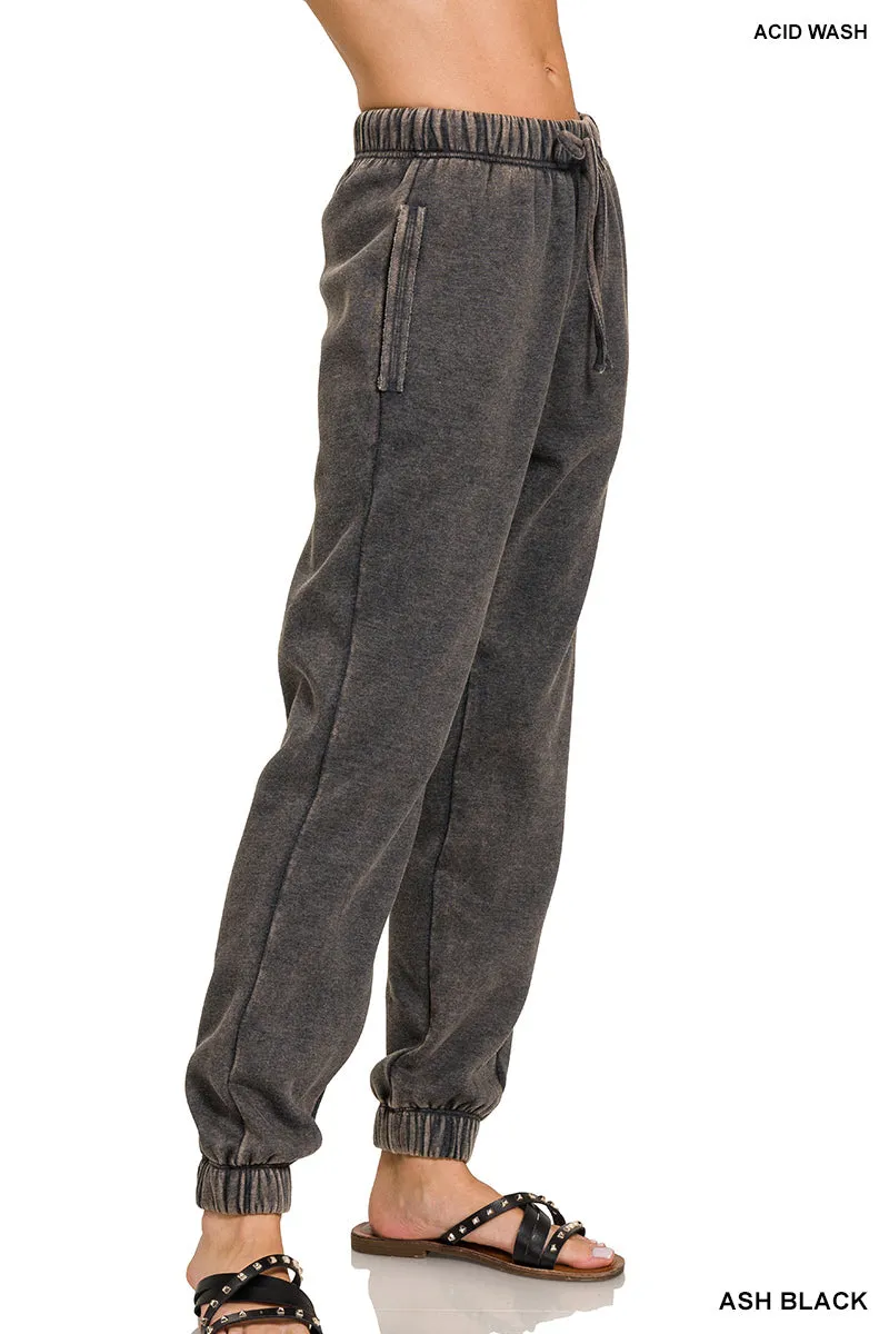 ACID WASH FLEECE SWEATPANTS WITH POCKETS