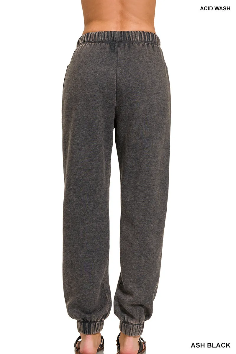 ACID WASH FLEECE SWEATPANTS WITH POCKETS