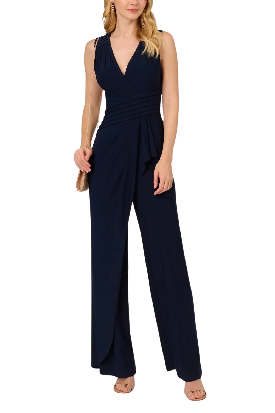 Adrianna Papell jersey sleeveless bodice wide legs jumpsuit