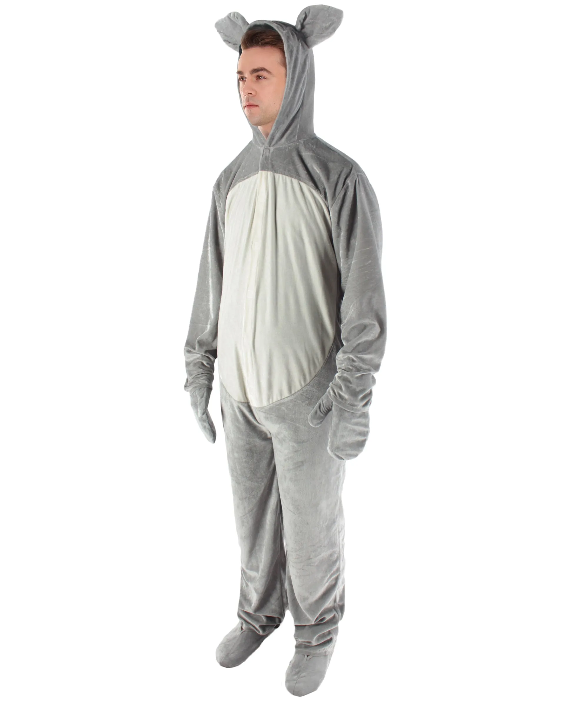 Adult Men's Grey and White Jumpsuit Mouse Costume Bundle