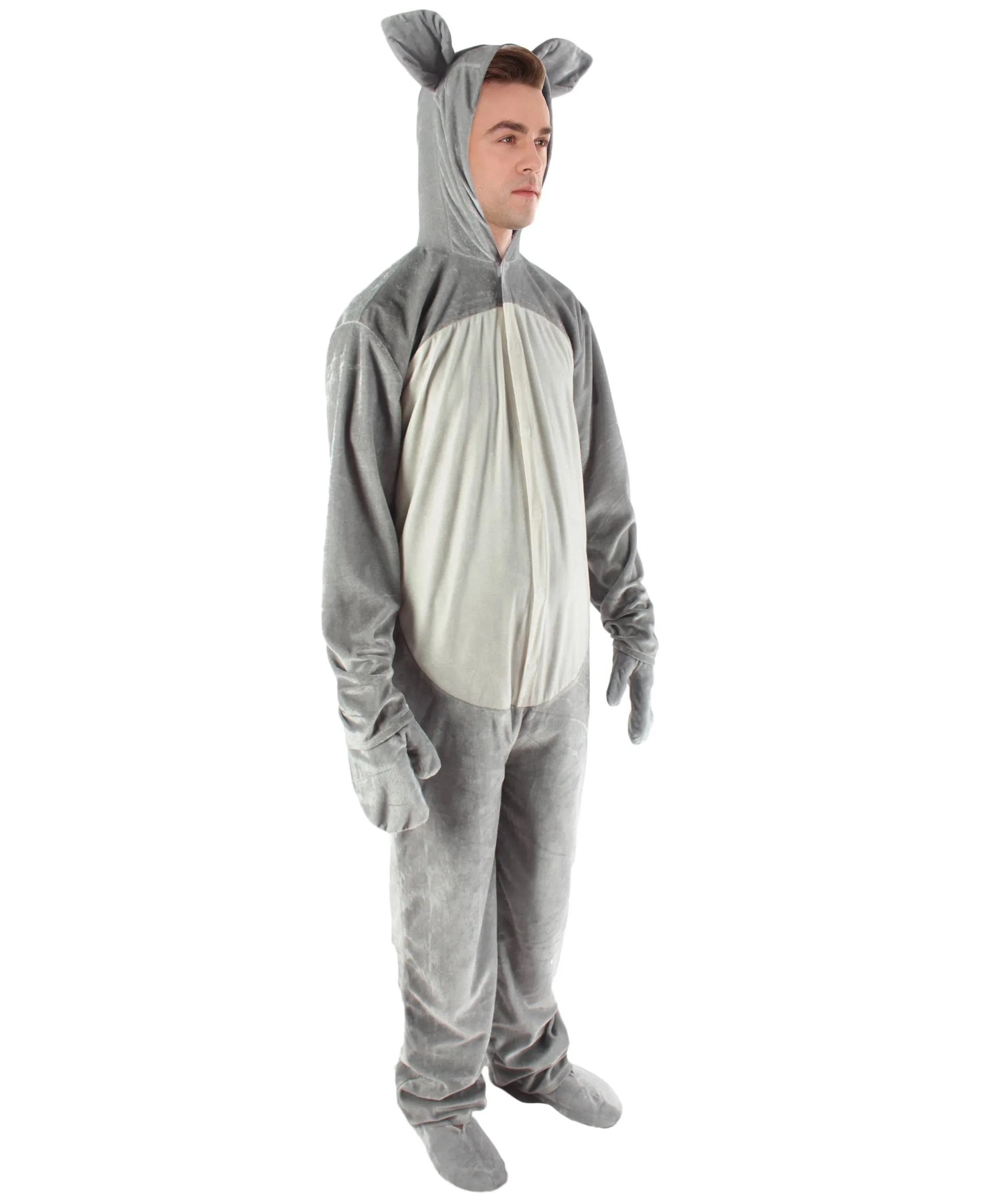 Adult Men's Grey and White Jumpsuit Mouse Costume Bundle