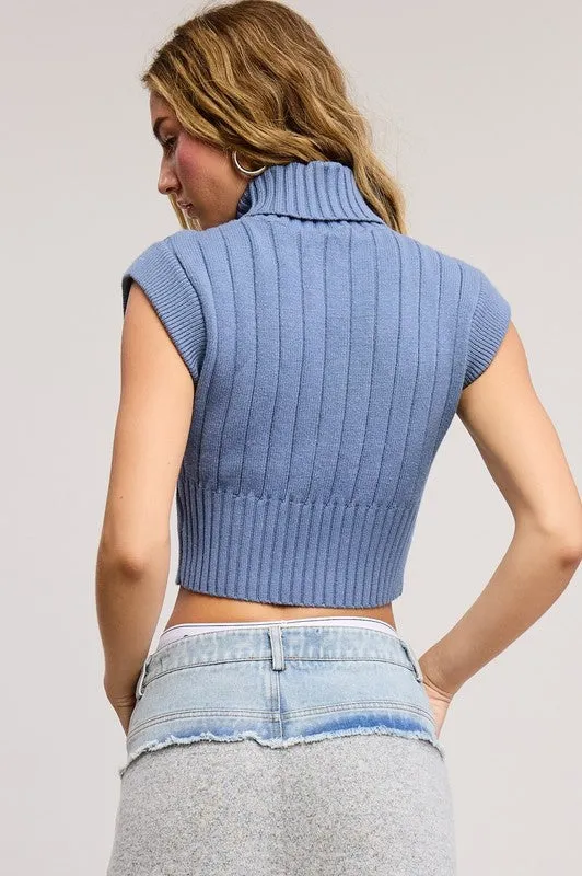 Air Force Soft Ribbed High Neck Crop Sweater Top