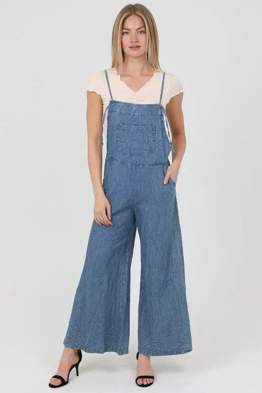 ANG114 - DENIM FLARE OVERALLS