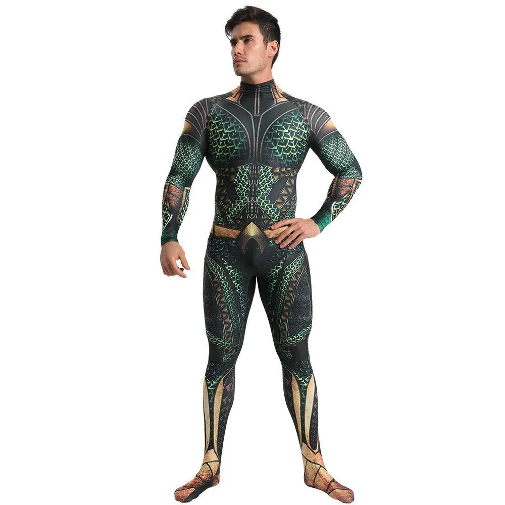 Aquaman Arthur Cosplay Zentai Jumpsuit Halloween Fancy Cosplay Costume