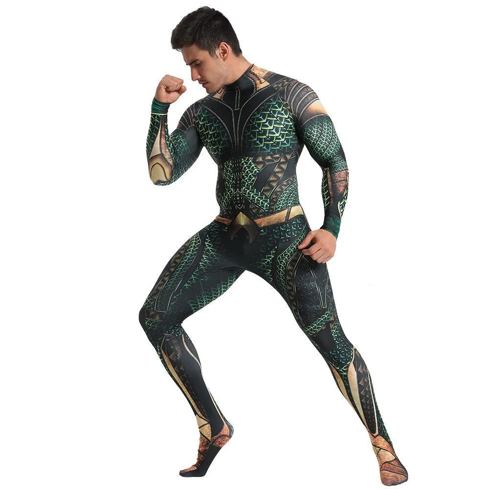 Aquaman Arthur Cosplay Zentai Jumpsuit Halloween Fancy Cosplay Costume