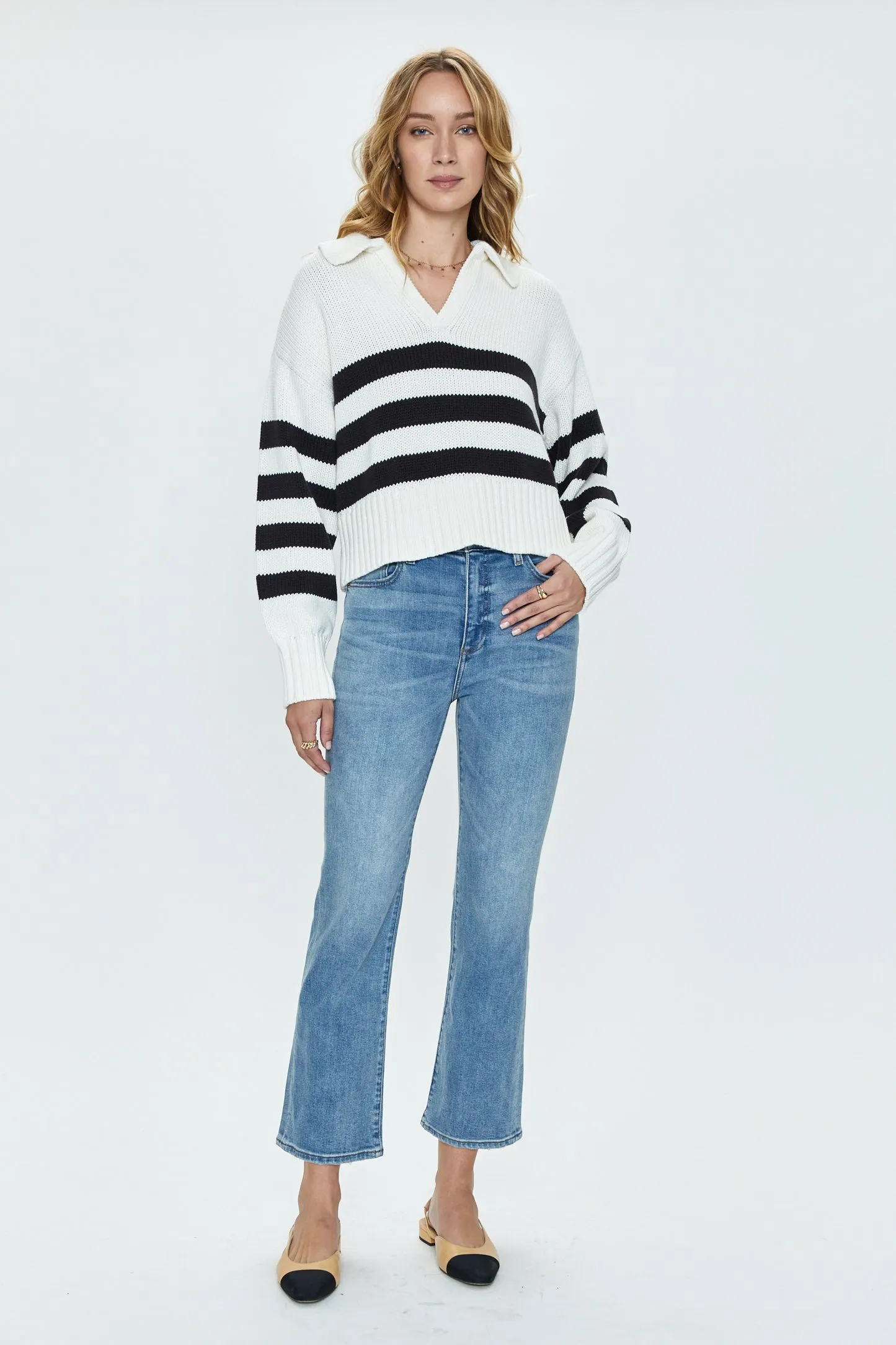 Arlo Polo Sweater - Midnight Cream Stripe