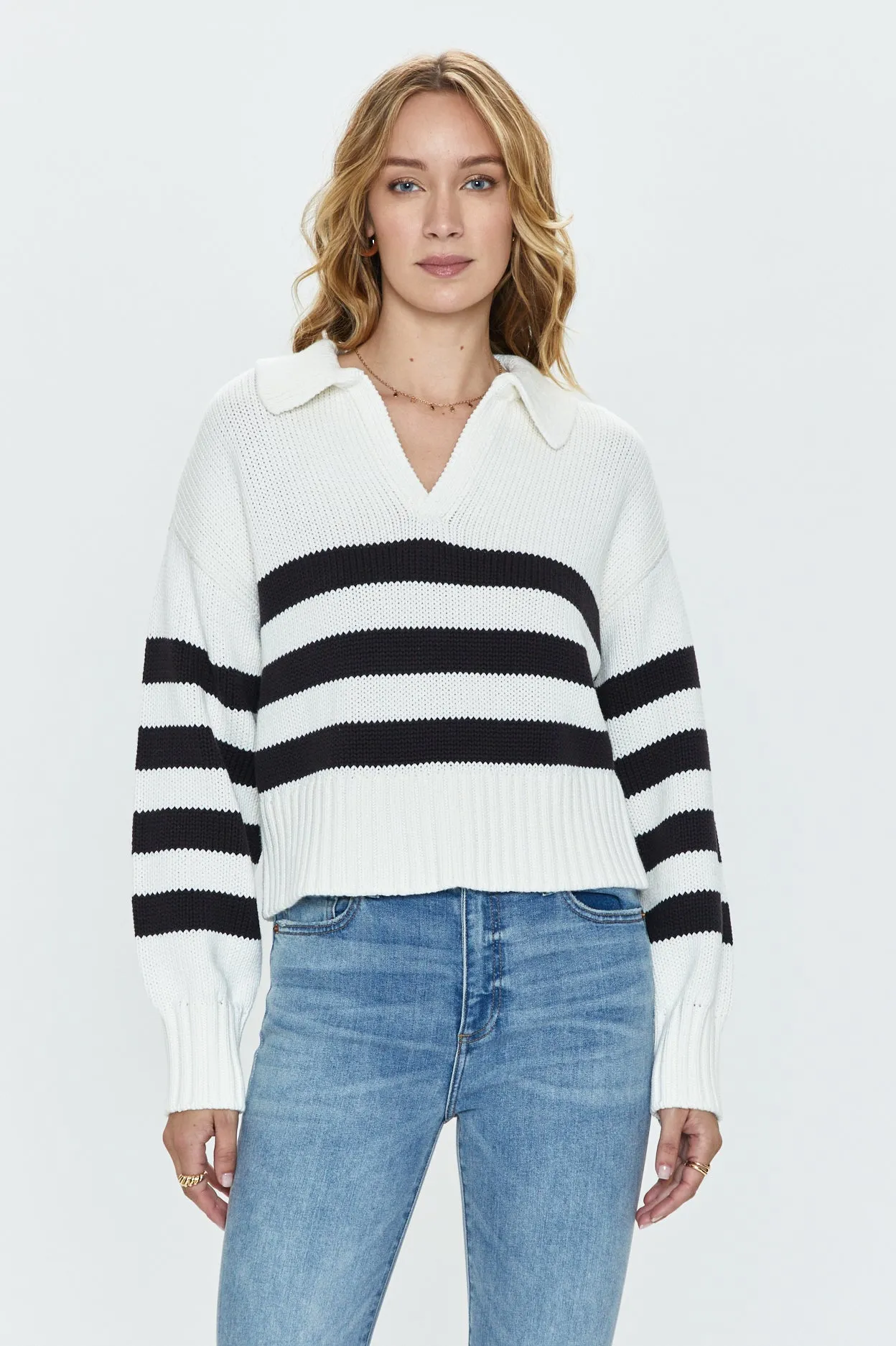 Arlo Polo Sweater - Midnight Cream Stripe