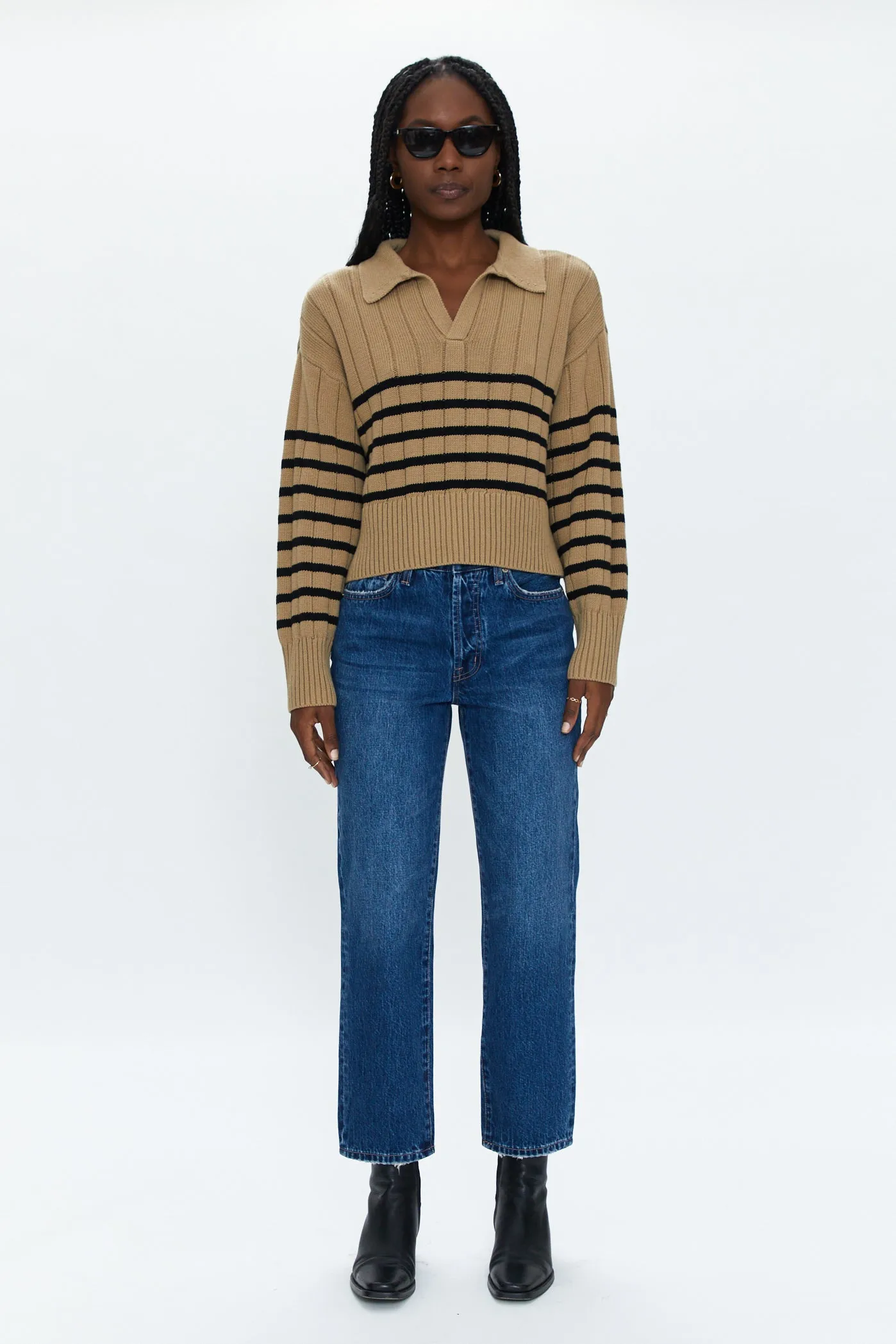 Arlo Polo Sweater - Tan Noir Stripe