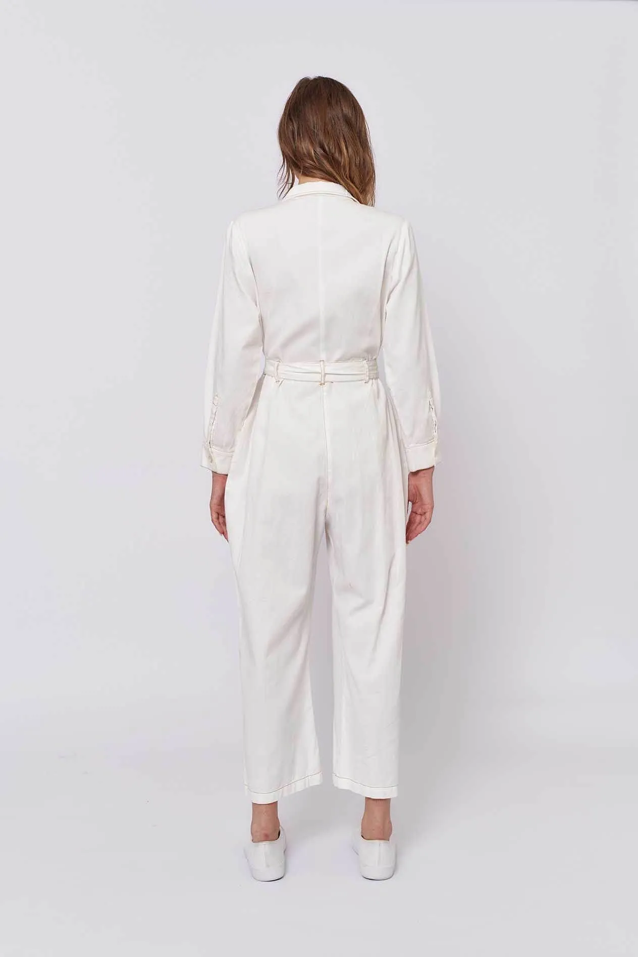 Aviator Jumpsuit in White Denim