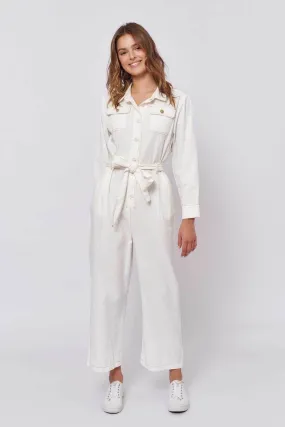 Aviator Jumpsuit in White Denim