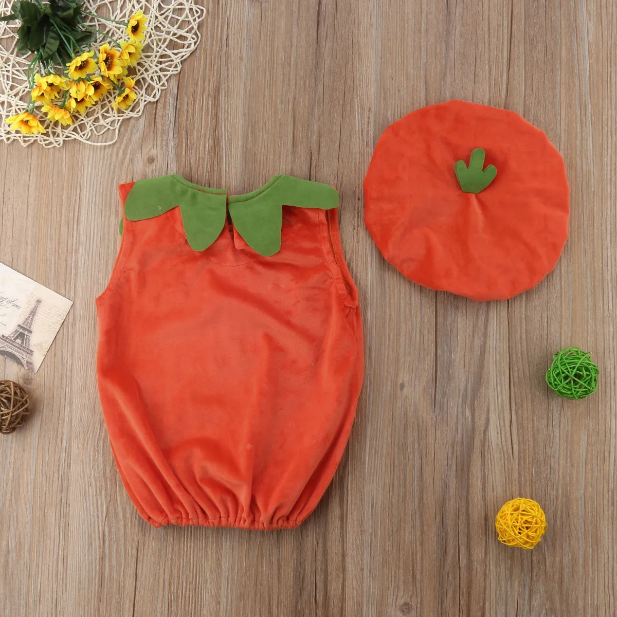 Baby Sleeveless Pumpkin Halloween Outfit