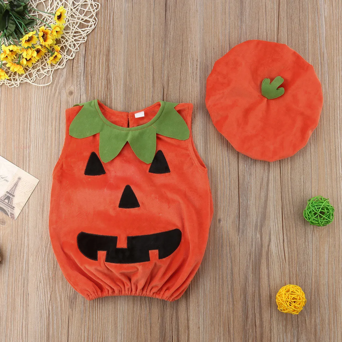 Baby Sleeveless Pumpkin Halloween Outfit