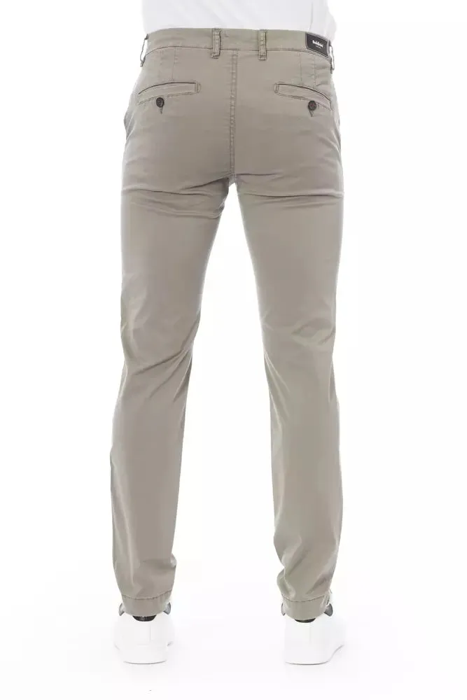 Beige Cotton Men Trouser