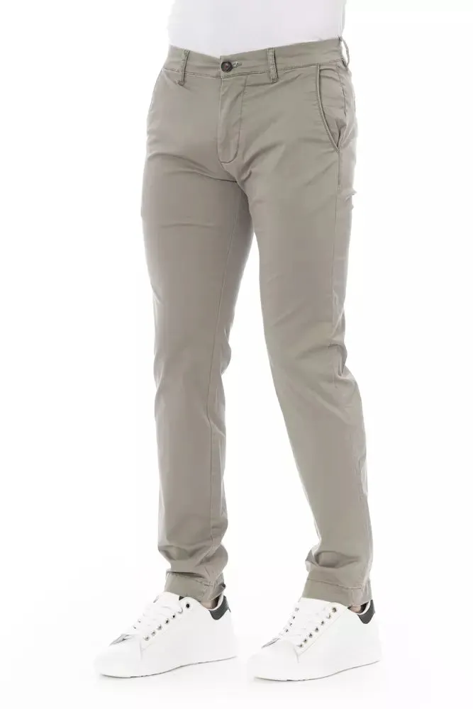 Beige Cotton Men Trouser