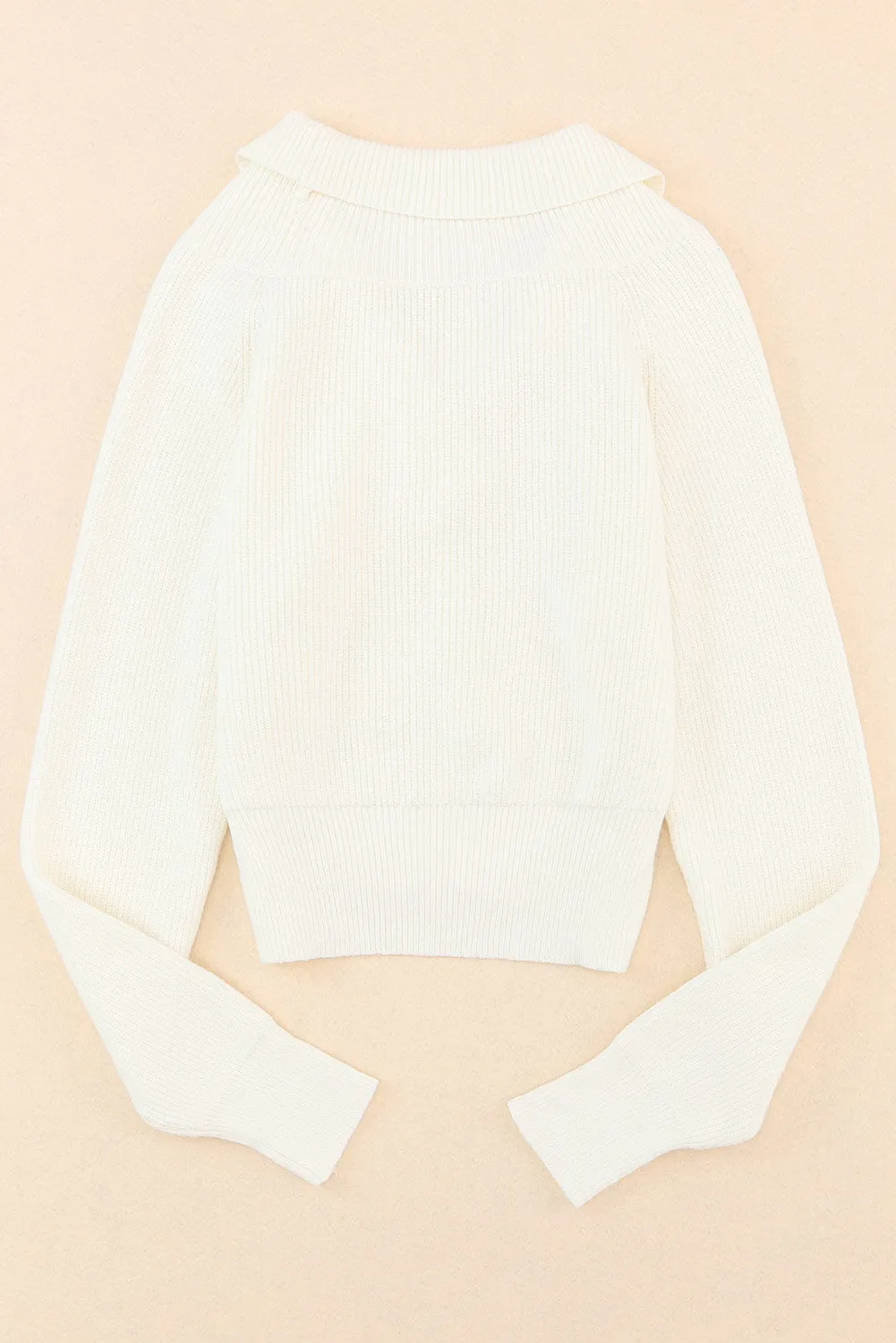 Beige Ribbed Long Sleeve Surplice Crop Sweater