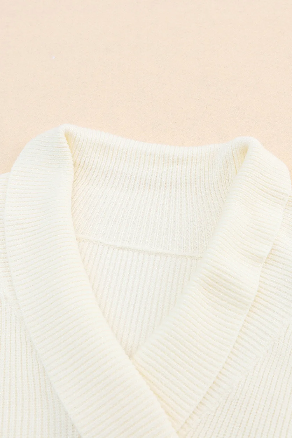 Beige Ribbed Long Sleeve Surplice Crop Sweater