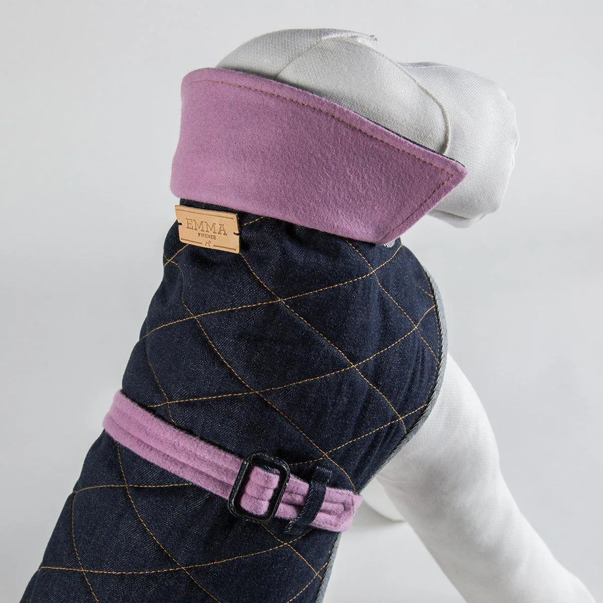 Bespoke Reversible Dog Coat/Raincoat Denim And Pink