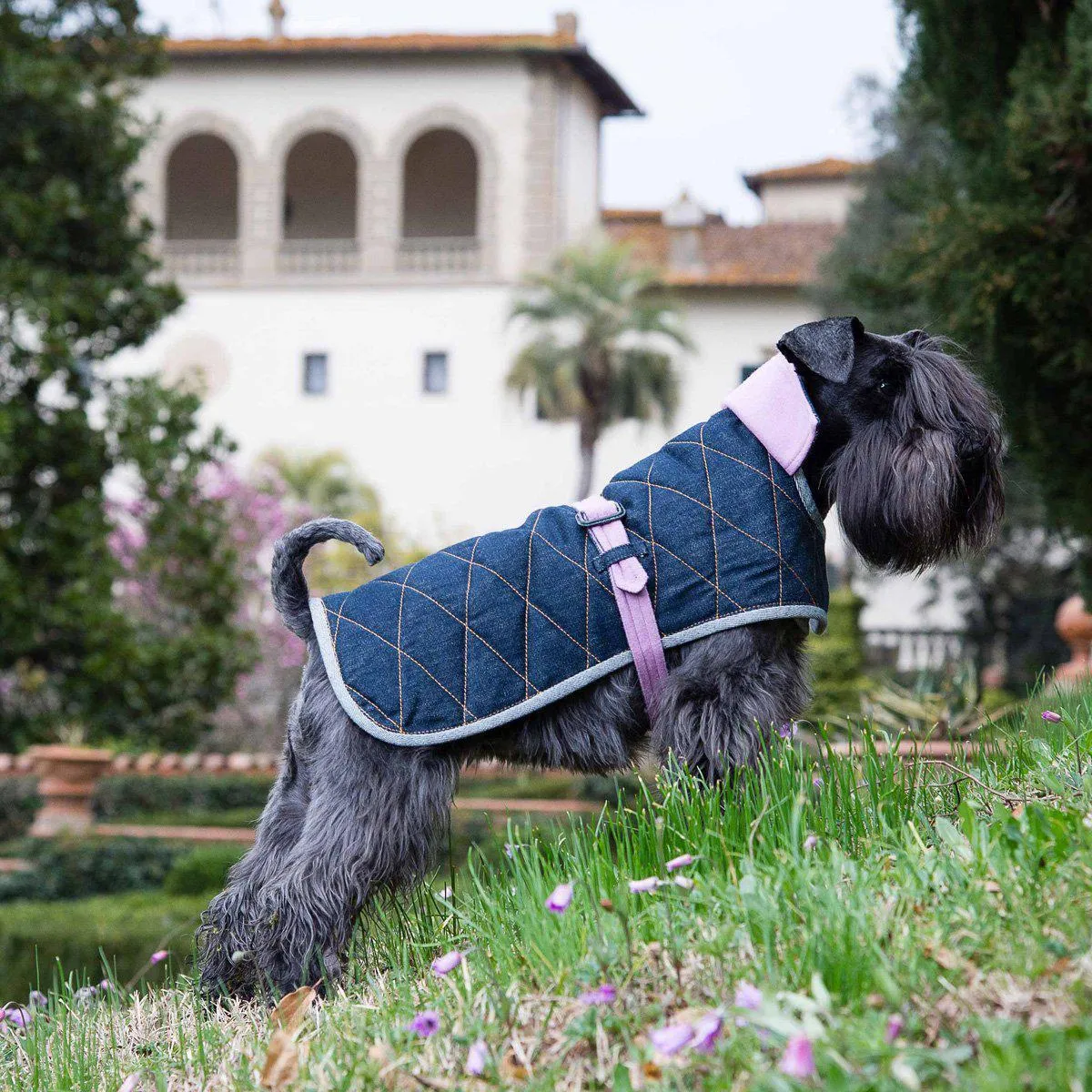 Bespoke Reversible Dog Coat/Raincoat Denim And Pink