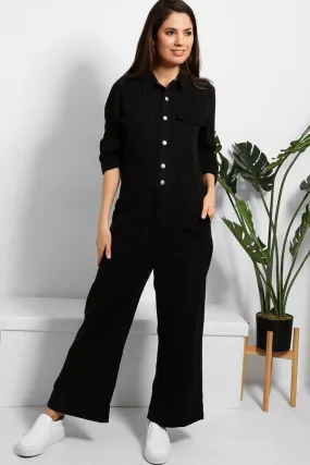 Black Denim Wide Leg Jumpsuit