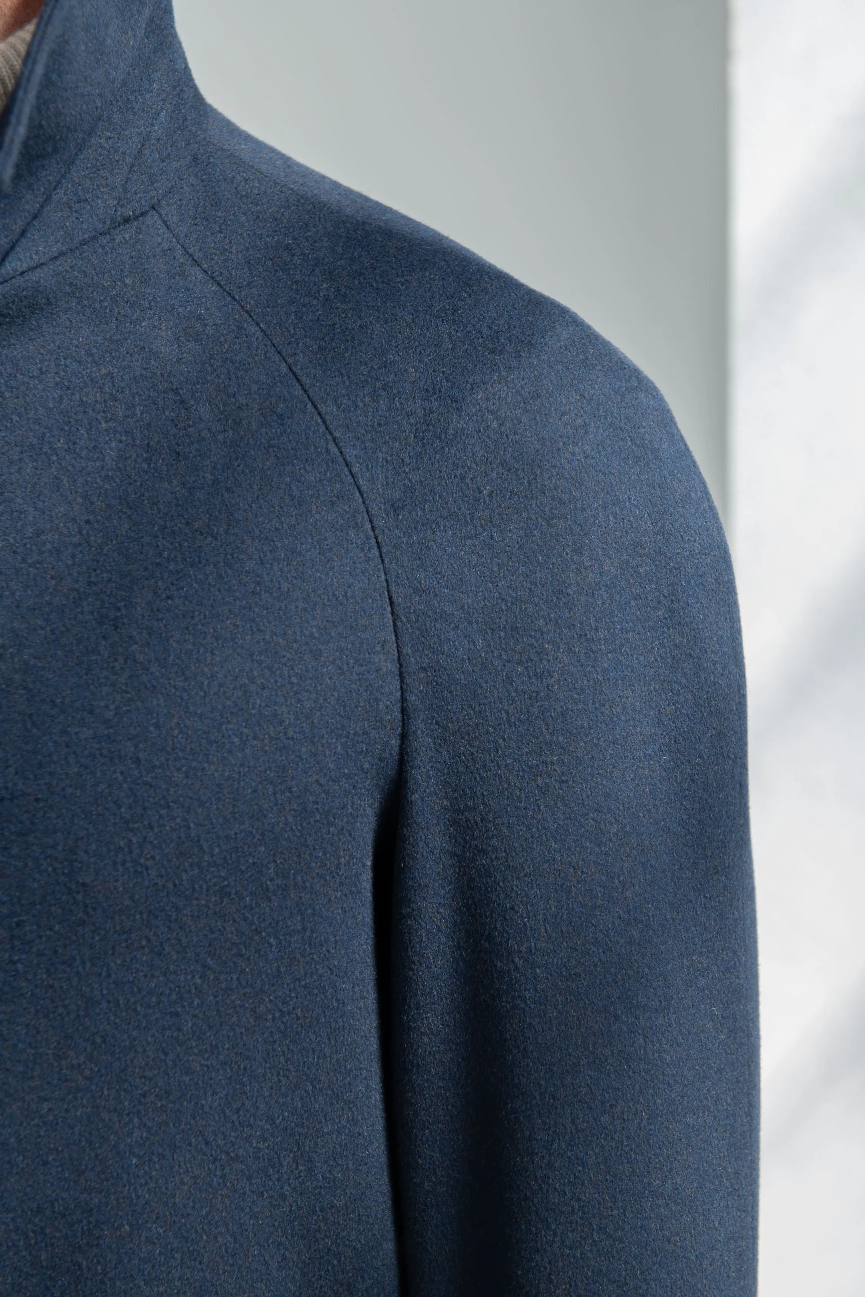 Blue Raglan coat in Loro Piana wool – Made in Italy