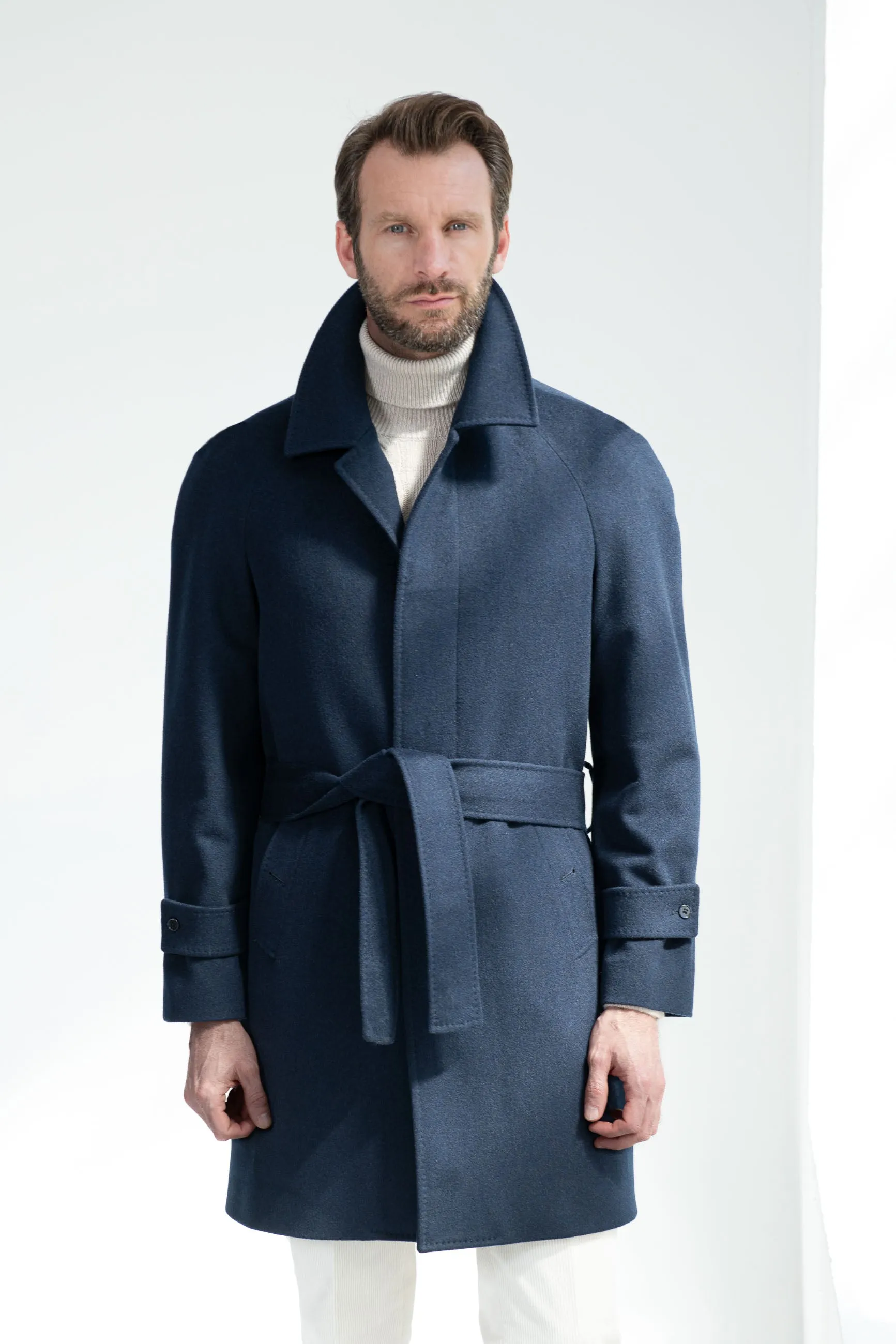 Blue Raglan coat in Loro Piana wool – Made in Italy