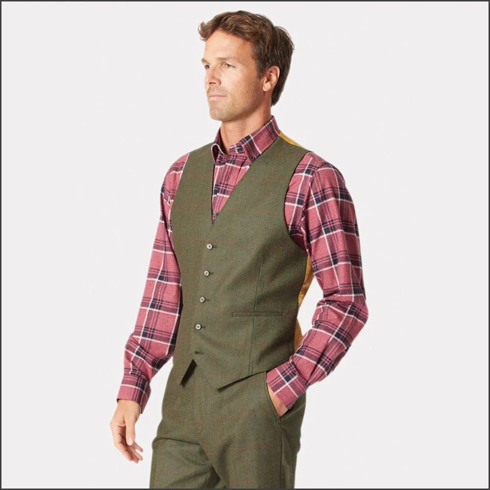 Brook Taverner Dalton Olive Check Wool Suit - Waistcoat Optional--