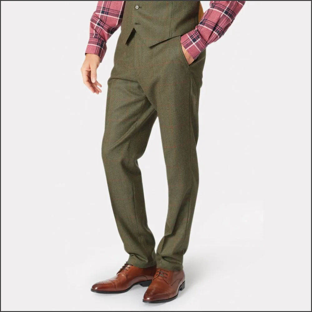 Brook Taverner Dalton Olive Check Wool Suit - Waistcoat Optional--