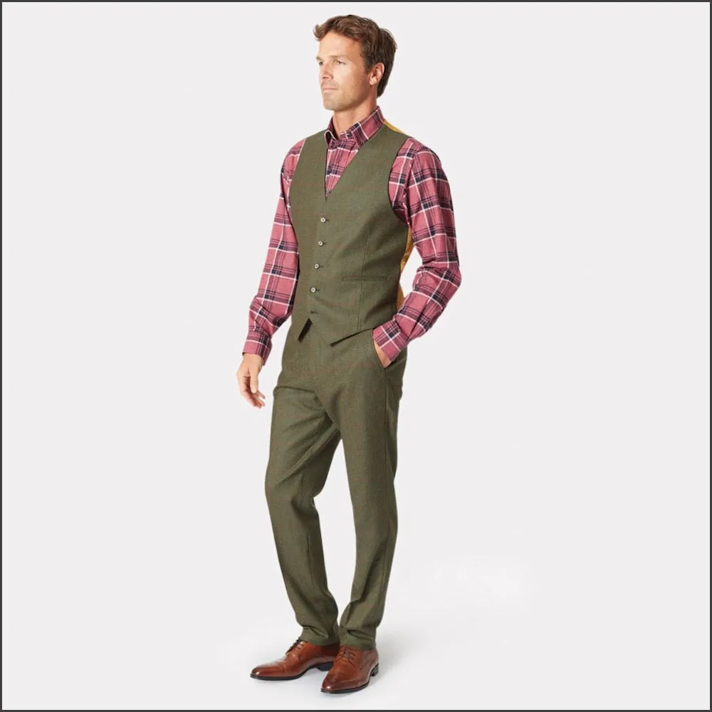 Brook Taverner Dalton Olive Check Wool Suit - Waistcoat Optional--