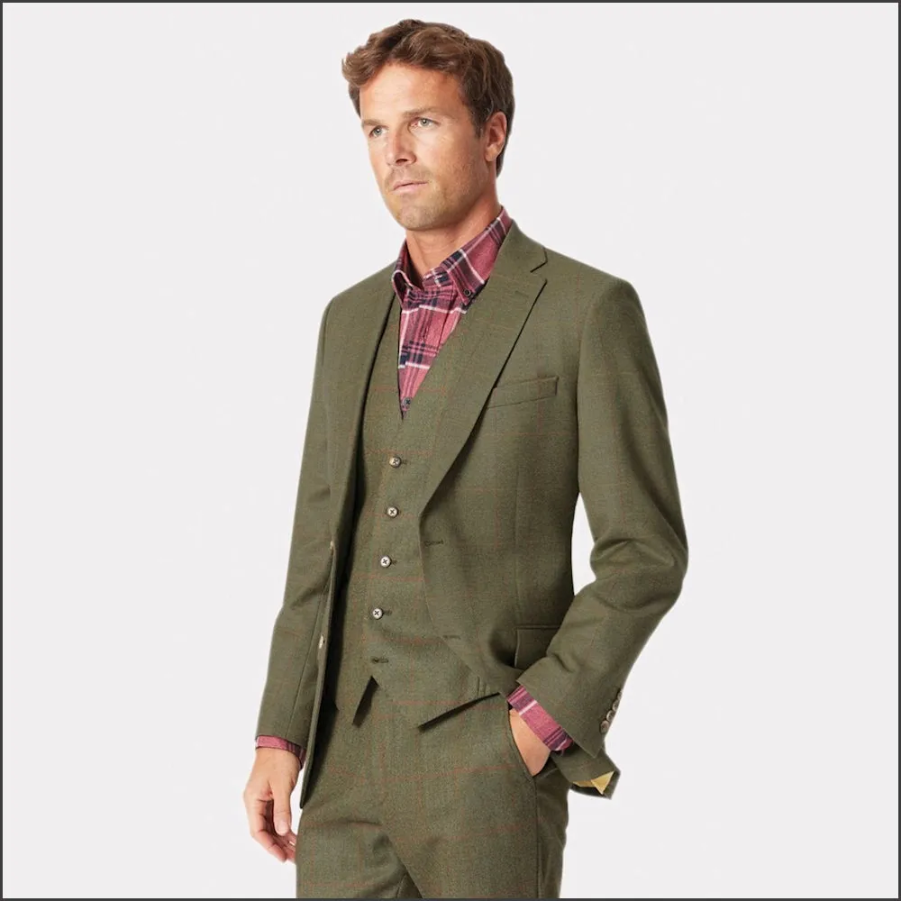 Brook Taverner Dalton Olive Check Wool Suit - Waistcoat Optional--