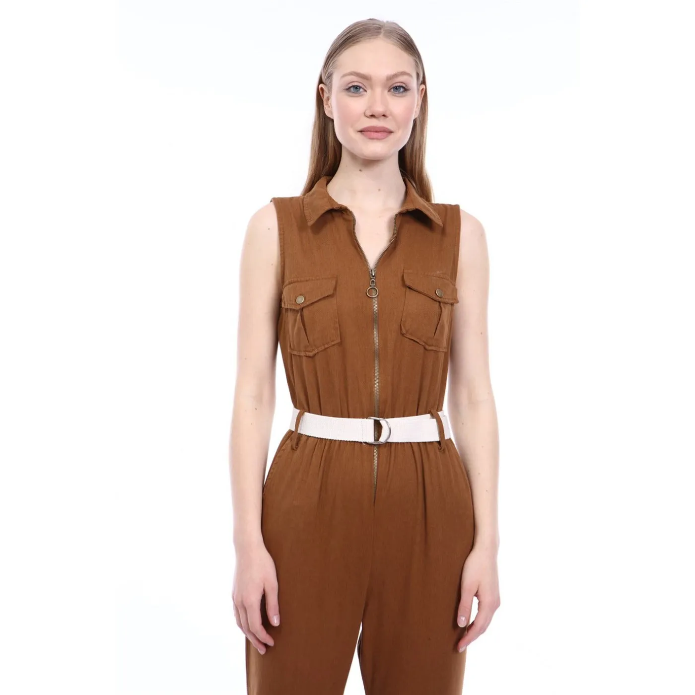 Brown Denim Jumpsuit