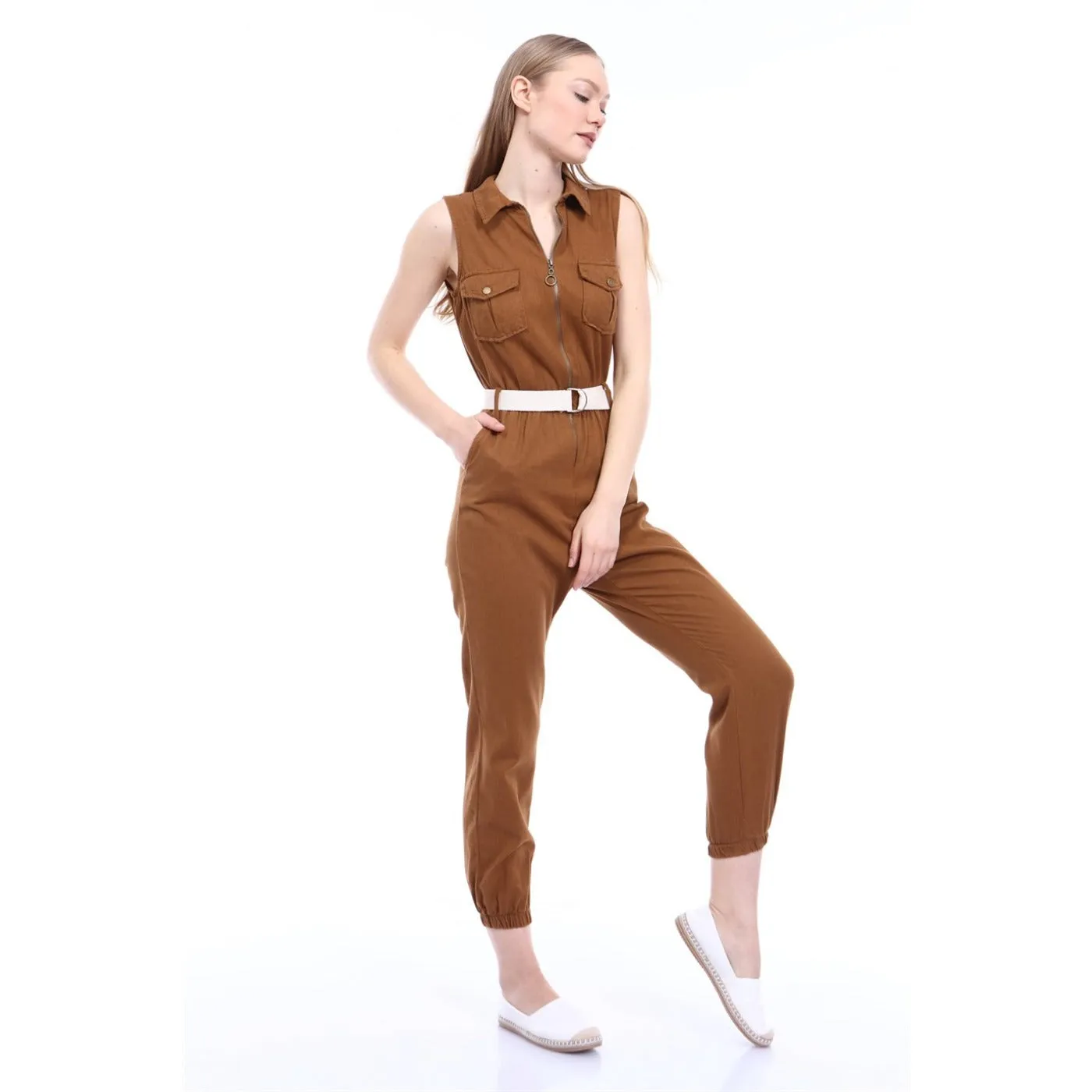 Brown Denim Jumpsuit