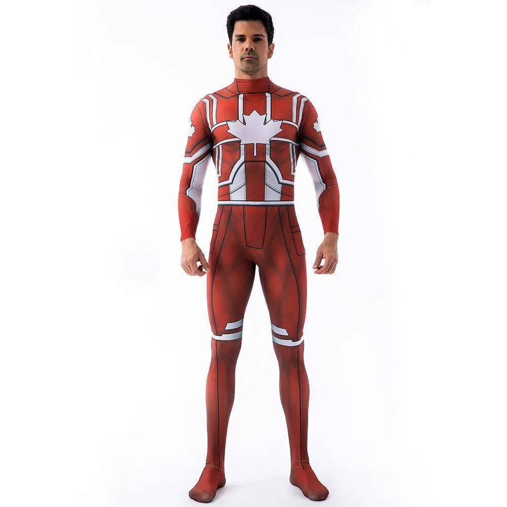 Captain Canuck Cosplay Costumes Jumpsuit Superhero Halloween Tights Zentai For Adult Kids