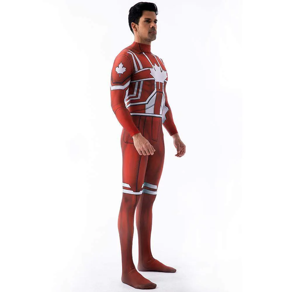 Captain Canuck Cosplay Costumes Jumpsuit Superhero Halloween Tights Zentai For Adult Kids