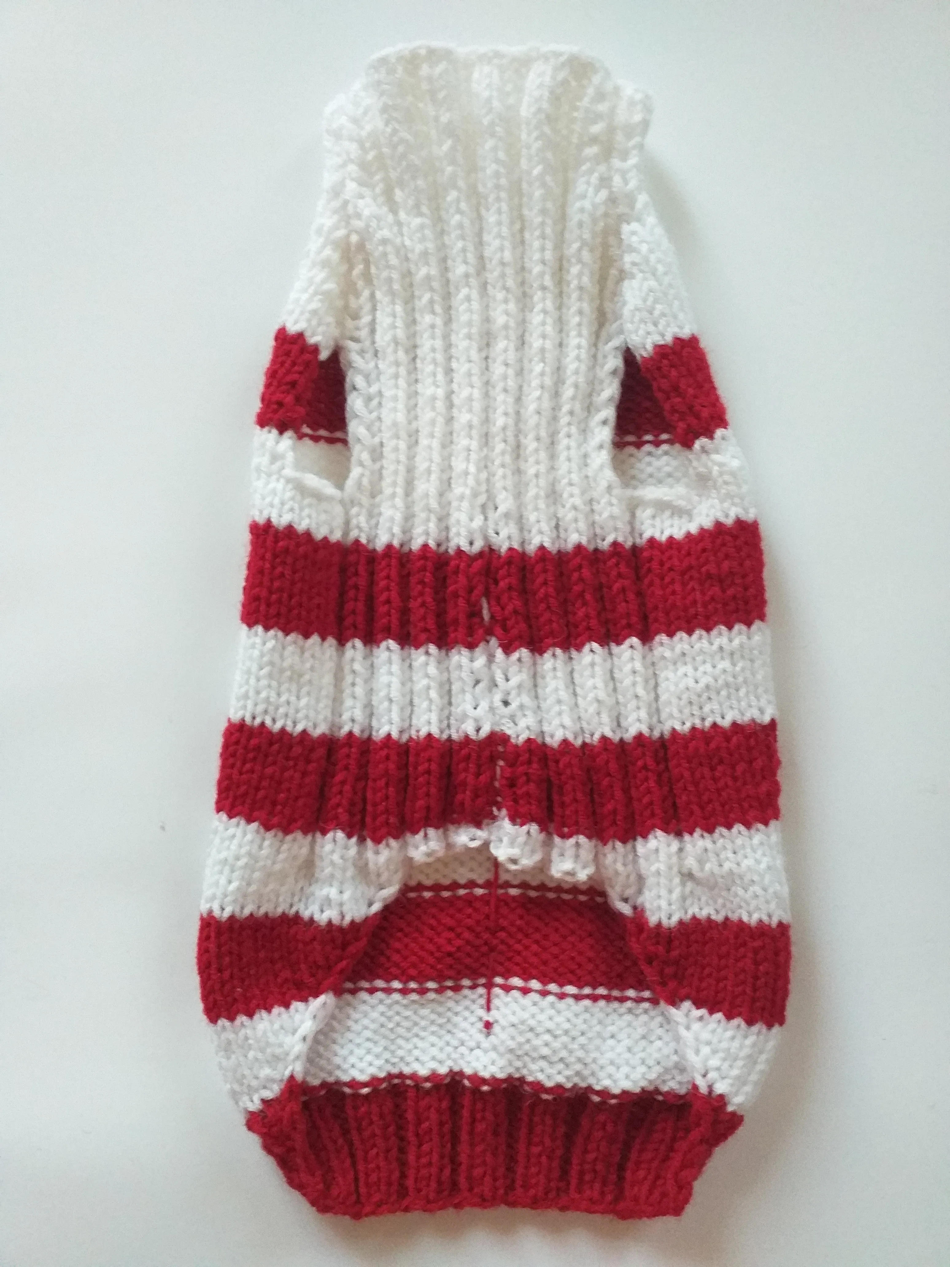 Christmas striped sweater with fir trees and snowflakes for miniature dachshund