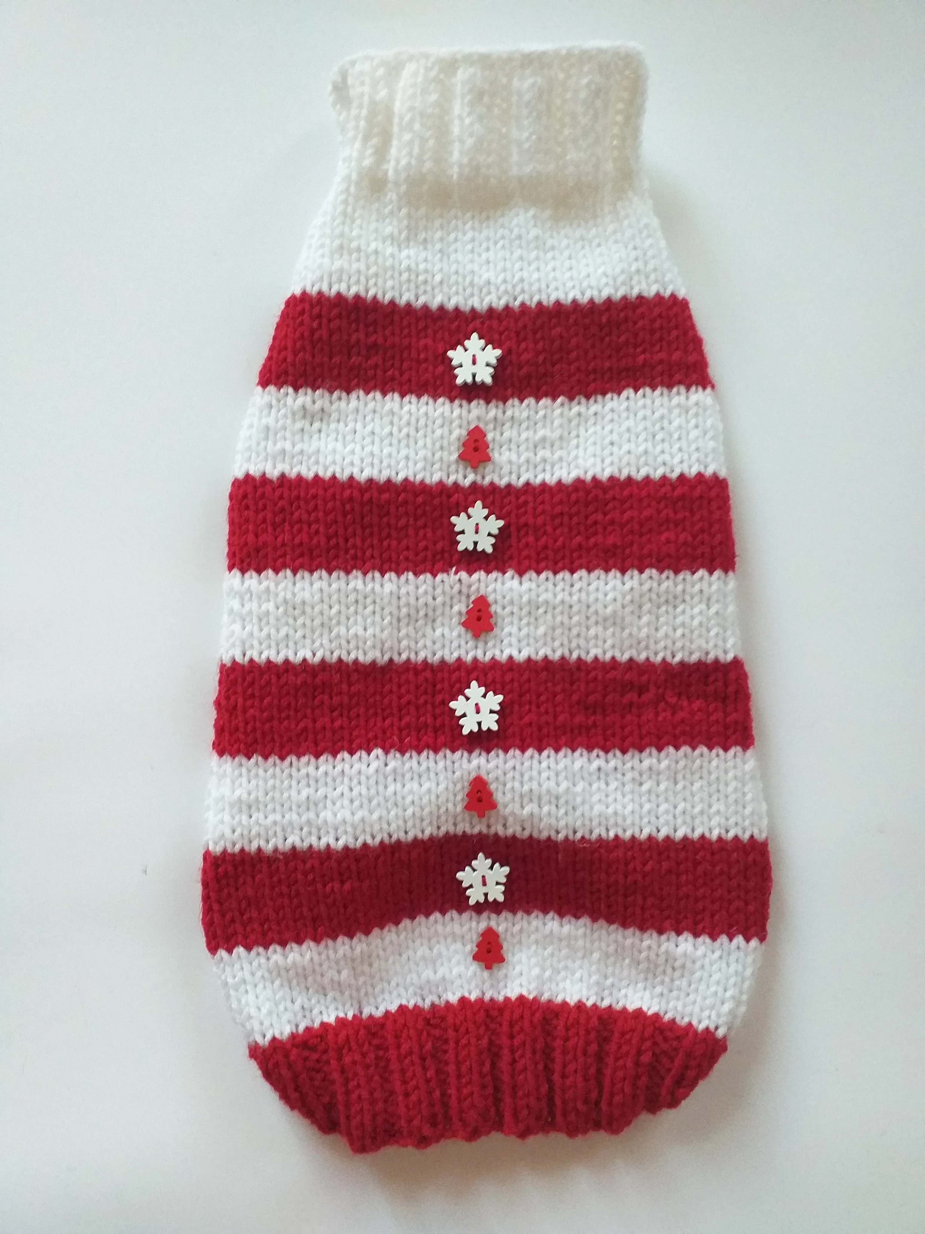 Christmas striped sweater with fir trees and snowflakes for miniature dachshund