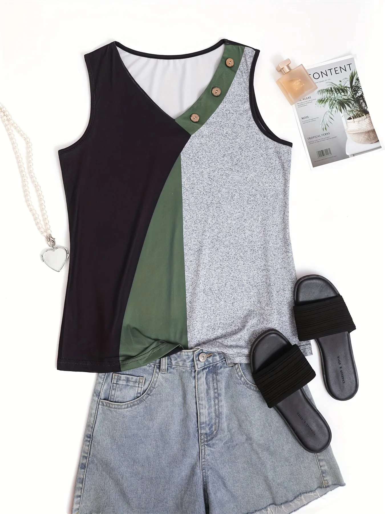 Color Block V Neck Tank Top Stylish Summer Fashion for Women