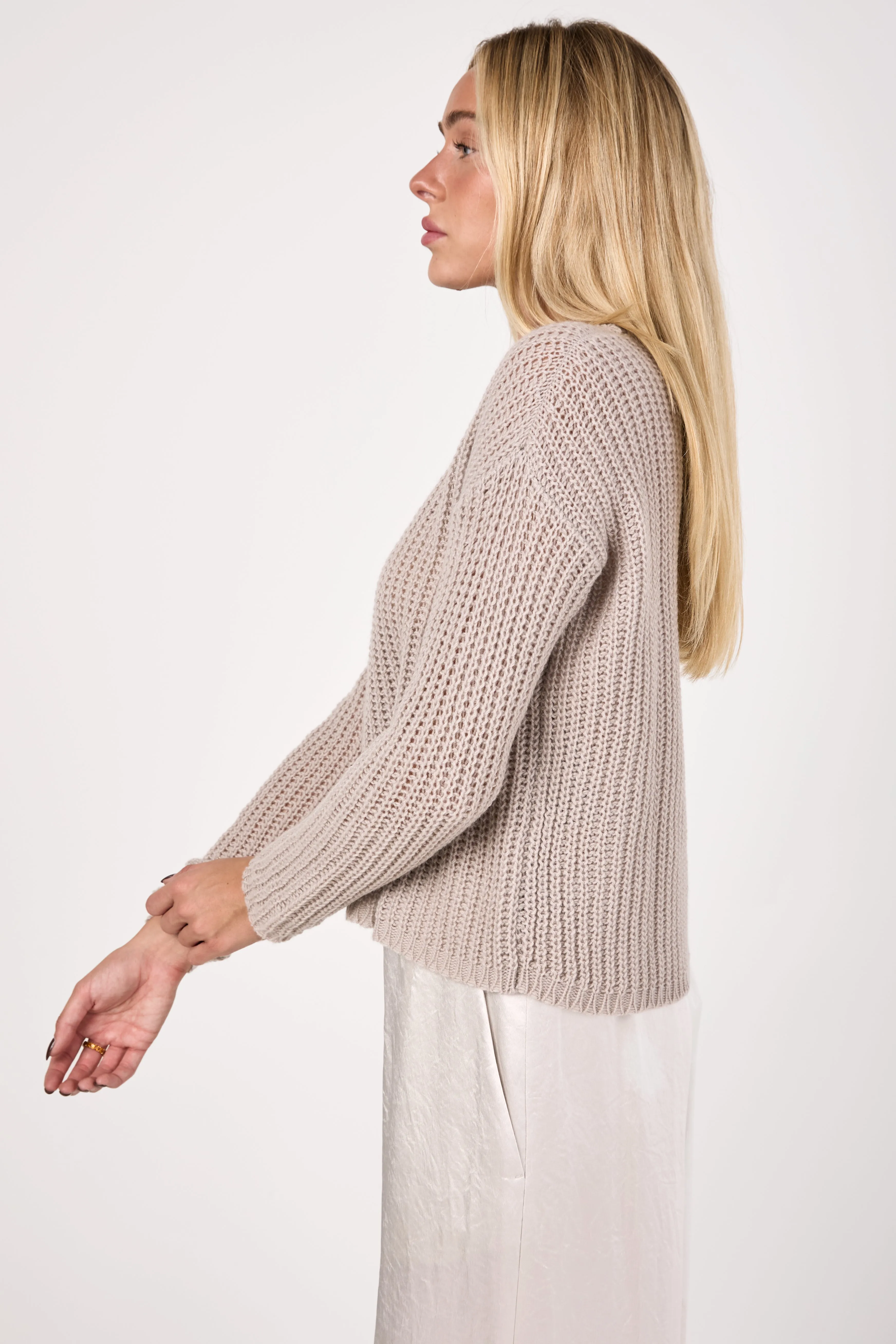 Corn Knit Cashmere Crewneck Sweater in Sand