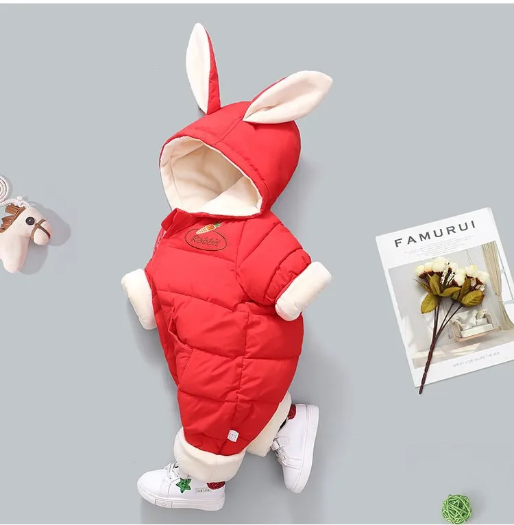 Cotton Long Sleeve Baby Jumpsuit Romper - Hoddie with Bunny Ears