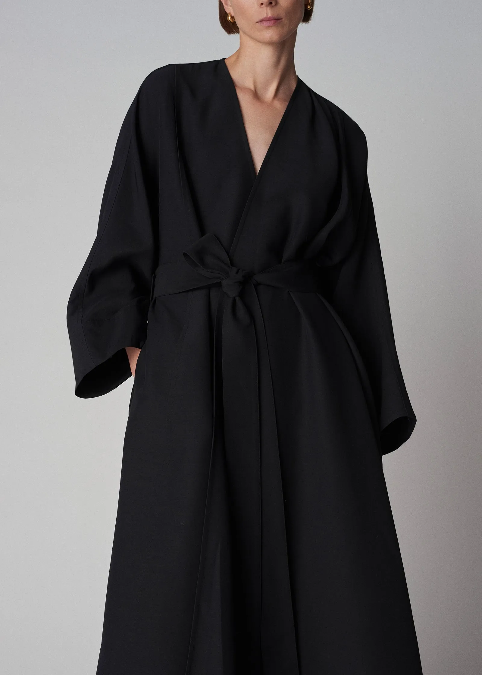 Cowl Neck Coat Dress in Faille - Black