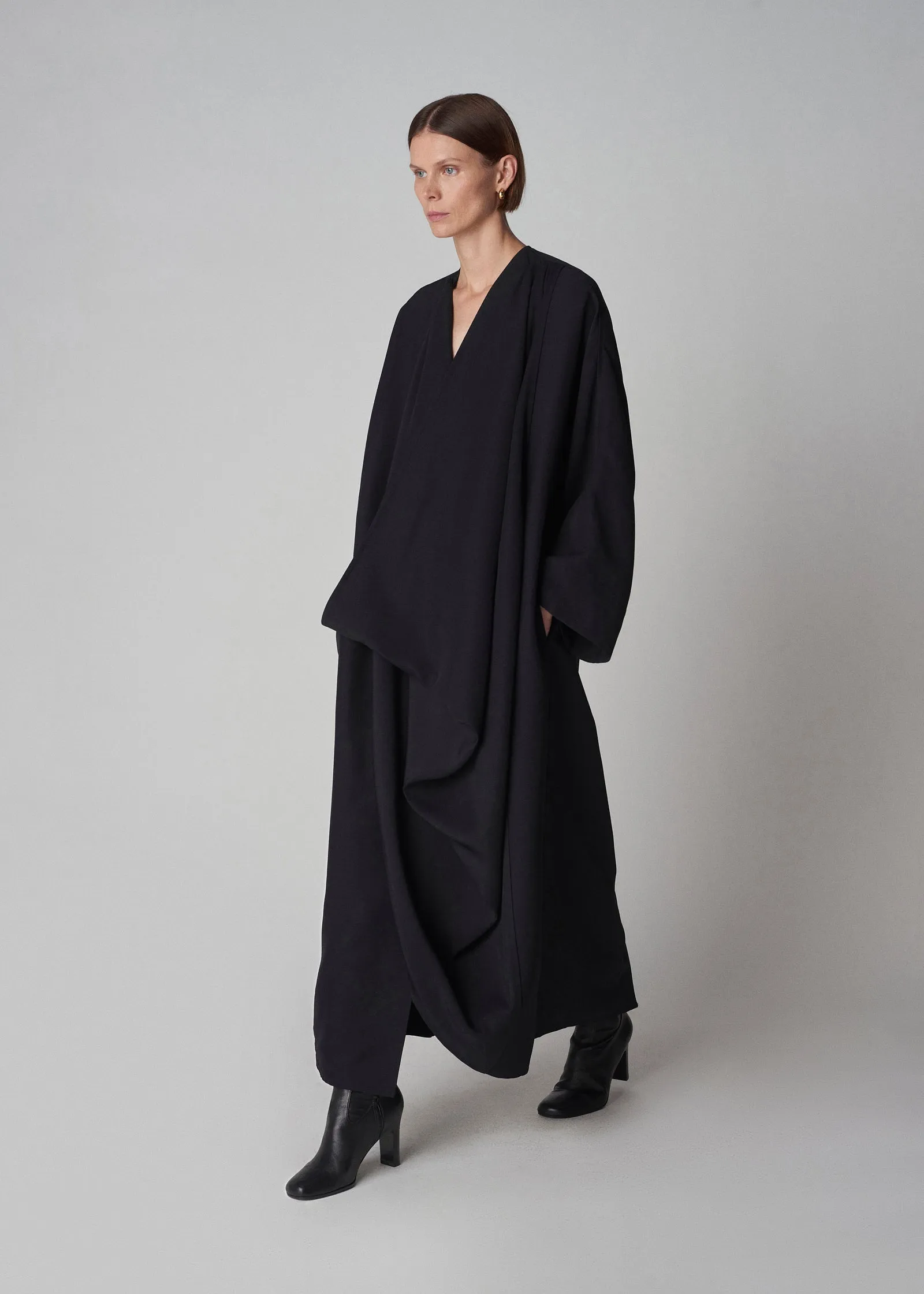 Cowl Neck Coat Dress in Faille - Black