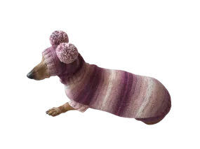 Dachshund costume sweater and hat with two pompoms