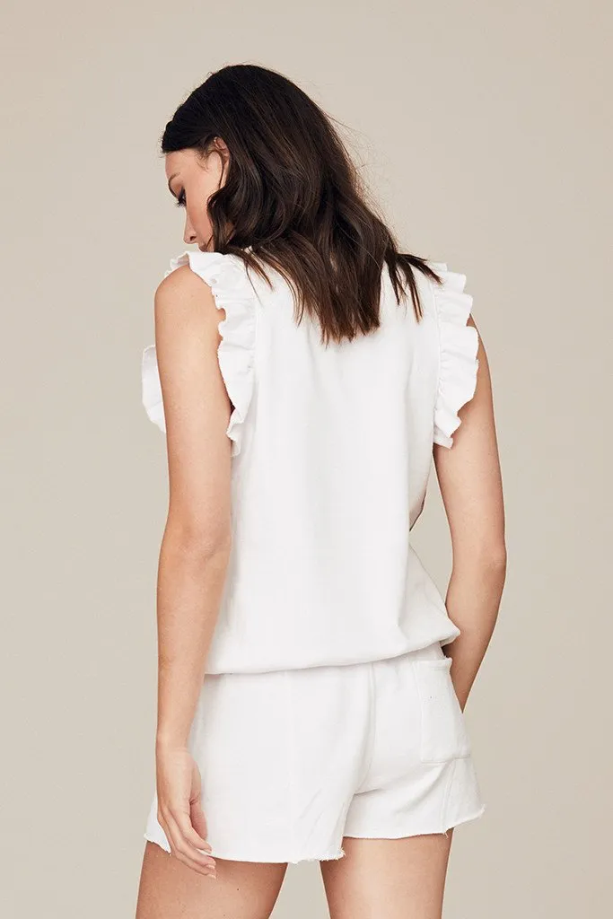 DAVID LERNER - Sleeveless Ruffle Pullover With Side Velvet Tape in White