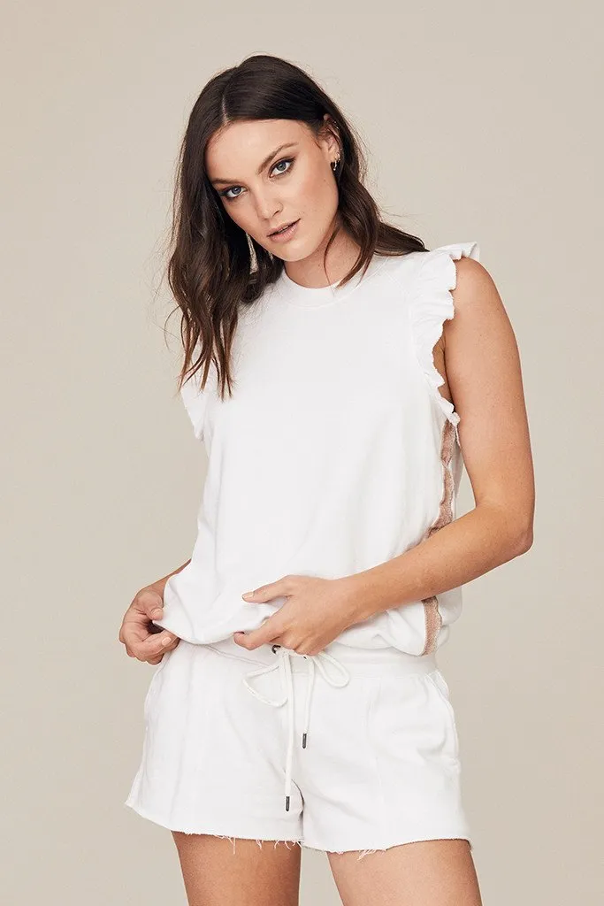 DAVID LERNER - Sleeveless Ruffle Pullover With Side Velvet Tape in White