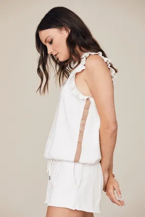 DAVID LERNER - Sleeveless Ruffle Pullover With Side Velvet Tape in White