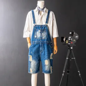 Denim Bib Overall Shorts Above Knee Length Rompers Walk Dungaree Jumpsuit Relaxed Fit