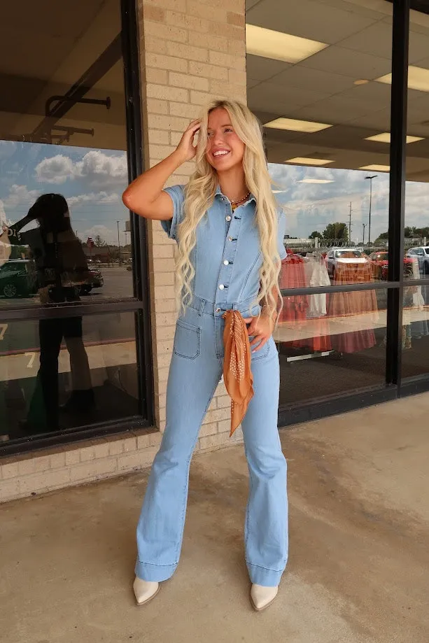 Denim Flare Jumpsuit