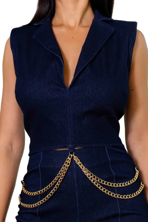 Denim stretch fashion jumpsuit