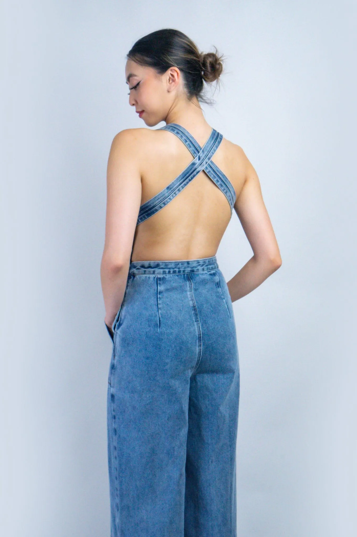 Denim V Neckline Jumpsuit